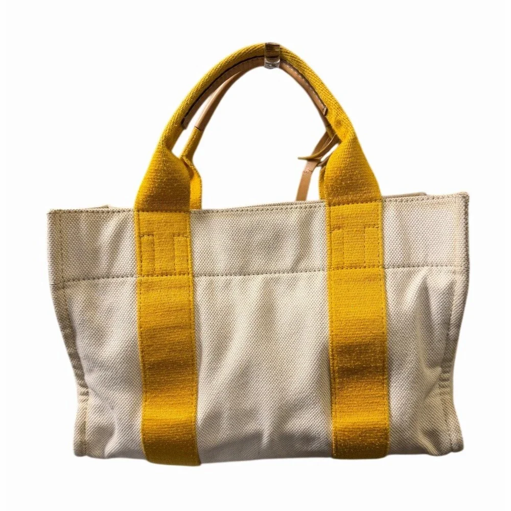 Tory Burch Miller Mini Tote Bag In Yellow Stripe And Leather Logo Charm